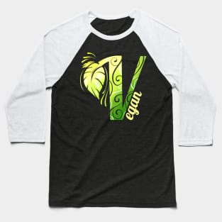 V like Vegan - Green Leaves Logo - Go Vegan Baseball T-Shirt